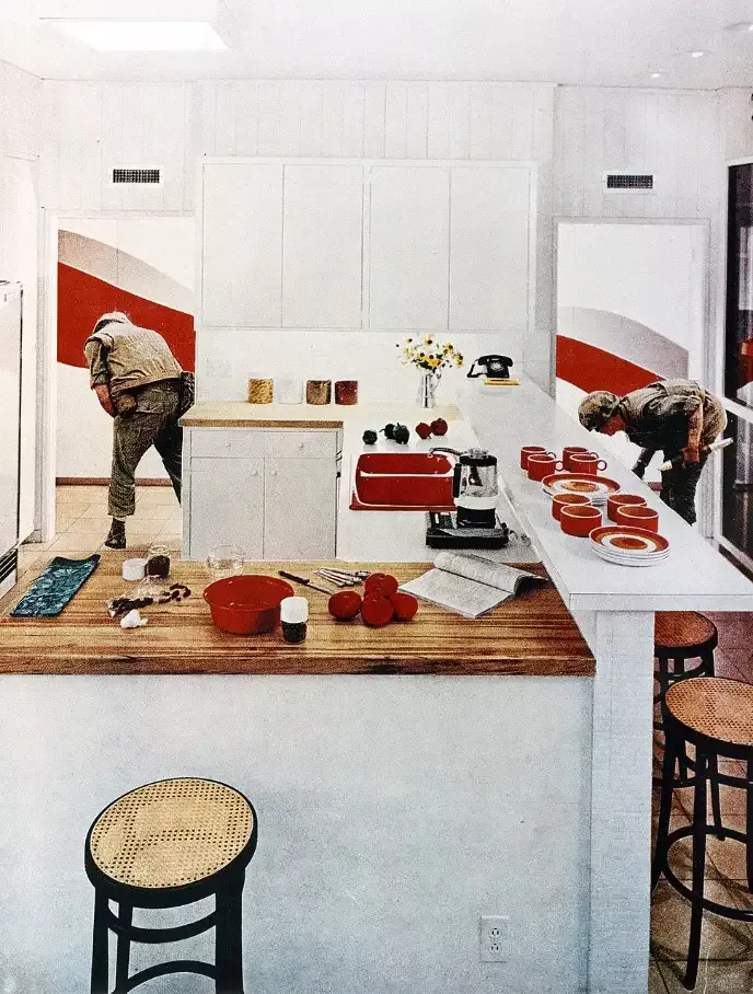 Photomontage 19-Martha Rosler-Red Stripe Kitchen